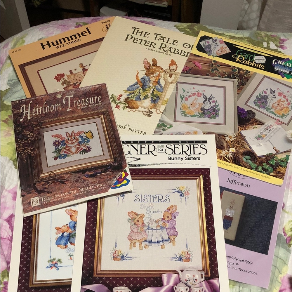 7 Assorted Bunny Cross Stitch Pattern Booklets 1 kit & 1 Hummel